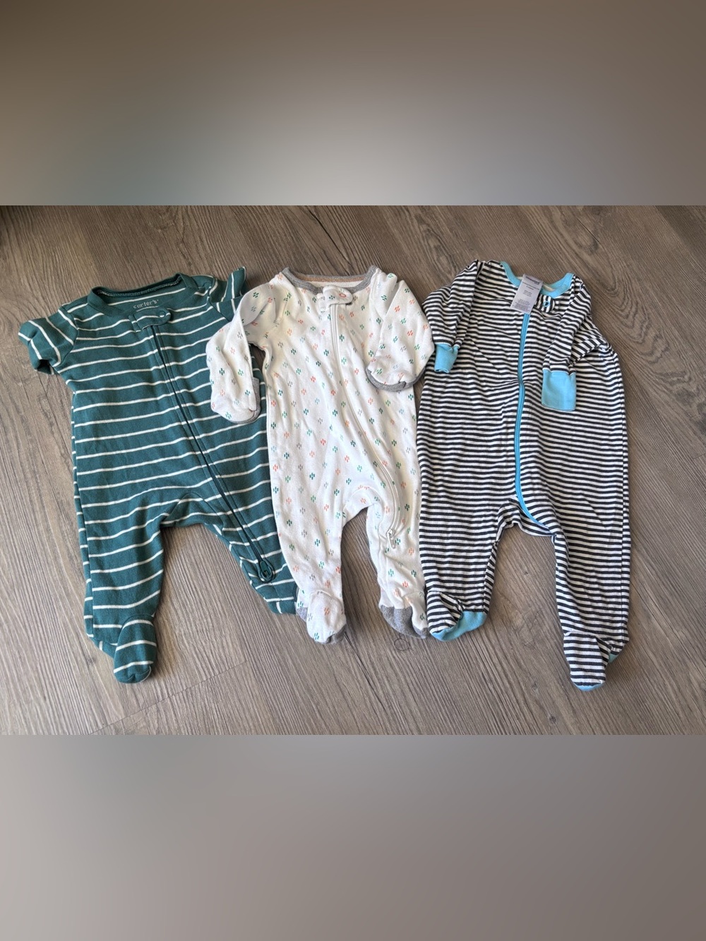 Carter's White Footed One-Piece with Teal, Orange & Gray Accents